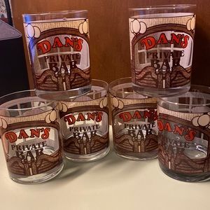 DAN’s private bar drinking glasses. 1985